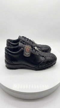 Los Altos Men’s Black Ostrich Leg Lace-Up Sneakers – Exotic Leather Casual Shoes