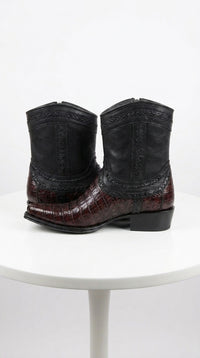 Men’s Black Cherry Caiman Tail Crocodile Boots, European Toe Exotic Western Dress Boots LAB-76B0118