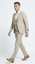 Men’s Khaki Sharkskin Wedding Suit with One Button Jacket, Double Breasted Vest and Pants