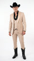 Mens Light Beige Western 3-Piece Suit – Cowboy Tuxedo with Shawl Lapel