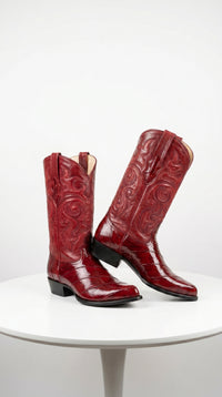 Men’s Red Eel Cowboy Boots with Pointed Toe, Original Leather Western Dress Boots