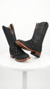 Men’s Los Altos Black Matte Pirarucu Wide Square Toe Cowboy Boots, Genuine Exotic Western Boots