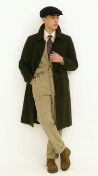 Men’s Black Long Trench Coat, All Weather Belted Maxi Length Dress Rain Coat