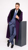 Men’s Purple Wool Overcoat, Long Winter Dress Topcoat with Black Fur Collar for Formal and Business Wear