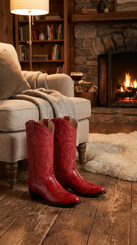 Men’s Red Eel Cowboy Boots with Pointed Toe, Original Leather Western Dress Boots