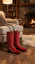 Men’s Red Eel Cowboy Boots with Pointed Toe, Original Leather Western Dress Boots
