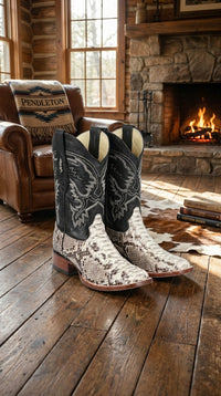 Natural Python Square Toe Boots