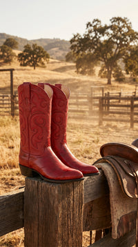 Men’s Red Eel Cowboy Boots with Pointed Toe, Original Leather Western Dress Boots