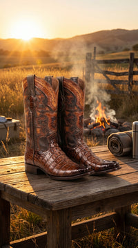 Men’s Brown Caiman Crocodile Tail Cowboy Boots with European Toe, Exotic Western Dress Boots