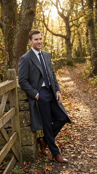 Men’s Dark Grey 44 Inch Double Breasted Wool Blend Overcoat, Long Length Dress Coat