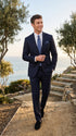 Men’s Navy Linen Suit for Beach Wedding, Summer Dress Suit with Jacket and Pants