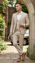 Men’s Khaki Sharkskin Wedding Suit with One Button Jacket, Double Breasted Vest and Pants