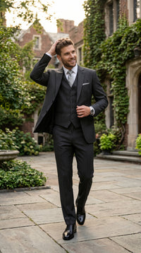 Men’s Black Bold Pinstripe 1920s Suit with Vest and Pants – Vintage Gangster Style Outfit