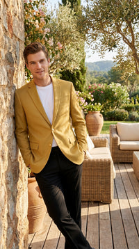Men’s Gold Poplin Club Sport Coat, Classic Fit Dress Casual Blazer