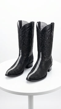 Los Altos Men's Black Stingray with Full Rowstone Finish Snip Toe Boots