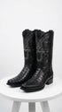 Men’s Black Caiman Crocodile and Deer Leather European Toe Boots, LAB-76F0105 Western Dress Boots