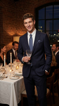Men’s Navy Linen Suit for Beach Wedding, Summer Dress Suit with Jacket and Pants