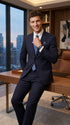 Men’s Navy Linen Suit for Beach Wedding, Summer Dress Suit with Jacket and Pants