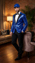 Men’s Royal Blue Sequin Suit, Shiny Metallic Stage Tuxedo Jacket and Pants for Groom and Prom