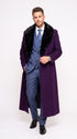 Men’s Purple Wool Overcoat, Long Winter Dress Topcoat with Black Fur Collar for Formal and Business Wear