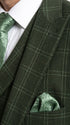 Men’s Olive Windowpane Plaid Suit, 2 Button Formal Suit with Double Breasted Vest