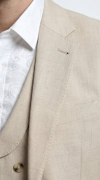 Men’s Khaki Sharkskin Wedding Suit with One Button Jacket, Double Breasted Vest and Pants