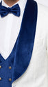 Marco Lorenzo Premium White Paisley 4 Piece Suit with Royal Blue Velvet Shawl Lapel and Matching Bow Tie