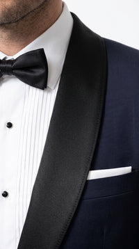 Men’s Daniel Craig James Bond Navy Blue Tuxedo Costume, 007 Inspired Black Satin Shawl Lapel Formal Wedding Suit