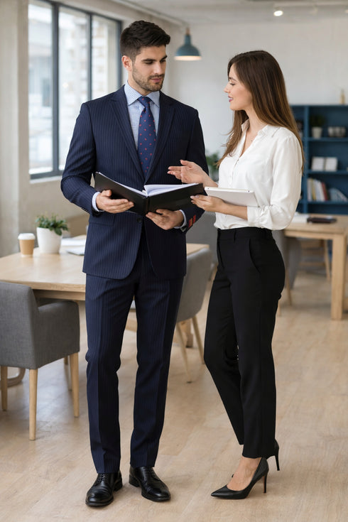 Mantoni Black, Gray, Navy Blue Stripe Two-button Wool Suit 3 Fabrics