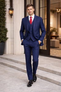 Mens Mantoni Solid Navy Suit – Classic 2 Piece Navy Blue Suit for Wedding, Business & Formal Wear