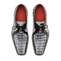 Marco Di Milano Caribe Men's Shoes Newspaper & Black Exotic Hornback Crocodile Skin Derby Oxfords