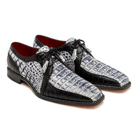 Marco Di Milano Caribe Men's Shoes Newspaper & Black Exotic Hornback Crocodile Skin Derby Oxfords
