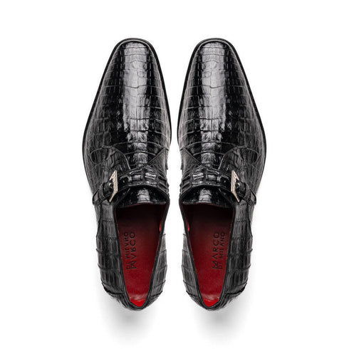 Marco Di Milano Mens Black Caiman Monk Strap Shoes Rovigo