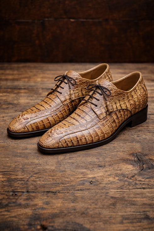 Marco Di Milano Mens Rustic Tan Caiman Gator Derby Apricena