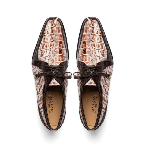 Marco Di Milano Mens White and Brown Caiman Gator Derby Caribe