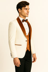 Marco Lorenzo Premium Paisley Burnt Orange Velvet 4pc Suit W/ Matching Bowtie