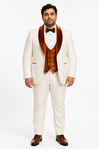 Marco Lorenzo Premium Paisley Burnt Orange Velvet 4pc Suit W/ Matching Bowtie