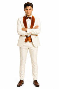 Marco Lorenzo Premium Paisley Burnt Orange Velvet 4pc Suit W/ Matching Bowtie