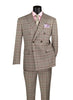 Light Taupe Modern Fit Double Breasted Glen Plaid Peak Lapel 2 Piece Suit
