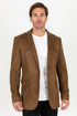 Men’s Double Button Brown Faux Suede Blazer – Modern Fit Dress Jacket