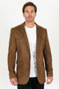 Men’s Double Button Brown Faux Suede Blazer – Modern Fit Dress Jacket