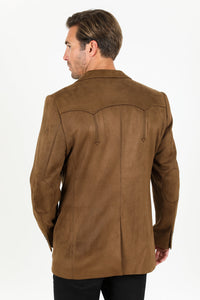 Men’s Double Button Brown Faux Suede Blazer – Modern Fit Dress Jacket