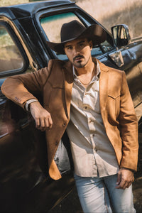 Double Button Suede Western Blazer Camel