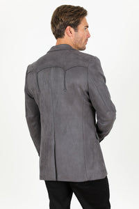 Mens Charcoal Faux Suede Blazer Jacket – Double Button Smart Casual Sport Coat