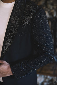 Men’s Black Sparkle Rhinestone Blazer – Slim Fit Double Button Coat