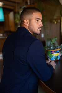 Men’s Navy Western Cowboy Blazer – Double Button Dress Coat