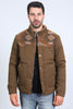 Men’s Quilted Twill Jacket with Aztec Print and Fur Lining – Brown