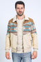 Men’s Western Inspired Aztec Quilted Twill Jacket – Beige with Suede Accents