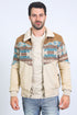 Men’s Western Inspired Aztec Quilted Twill Jacket – Beige with Suede Accents