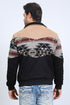 Men’s Tribal Aztec Quilted Jacket – Black & Beige Twill with Suede Touch